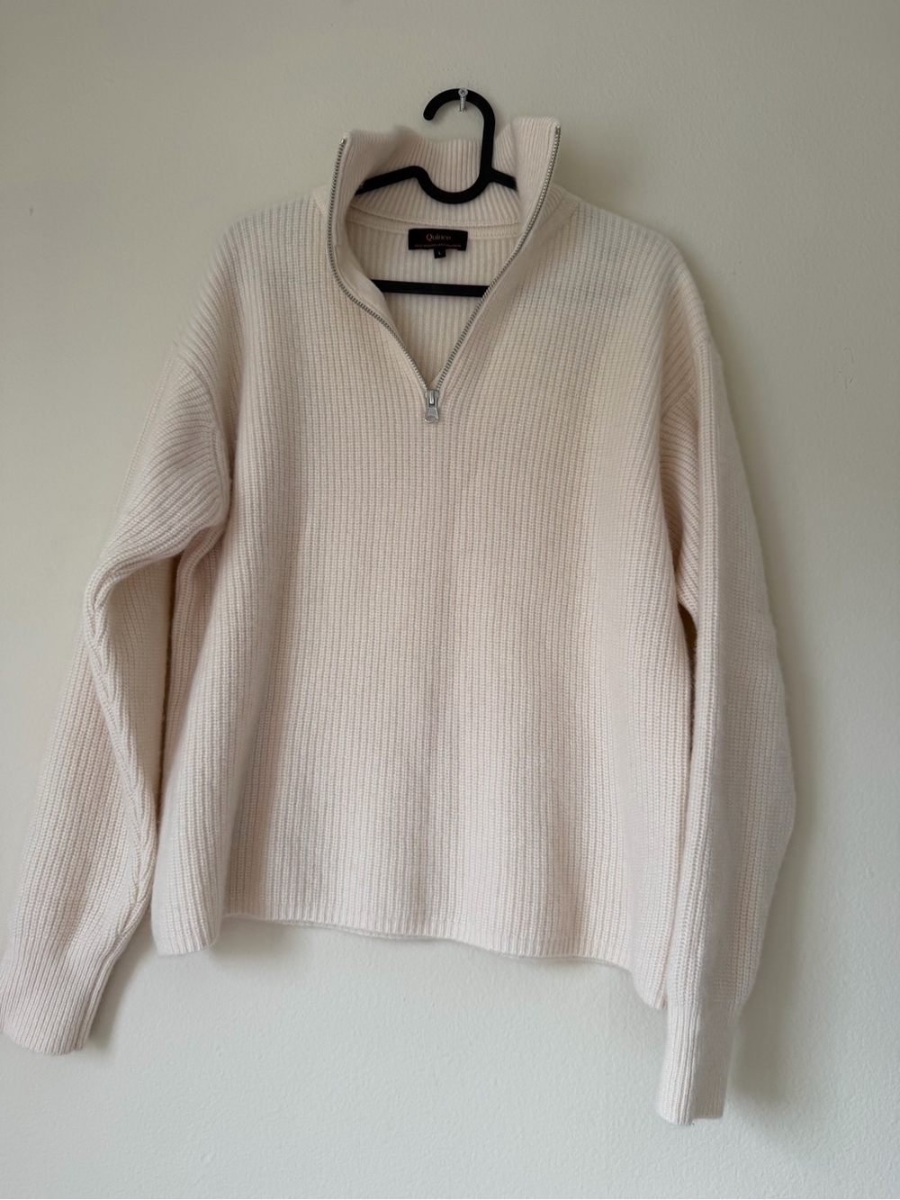 Quince 100% Mongolian Cashmere Quarter Zip Sweater Ivory Size L - Picture 2 of 5